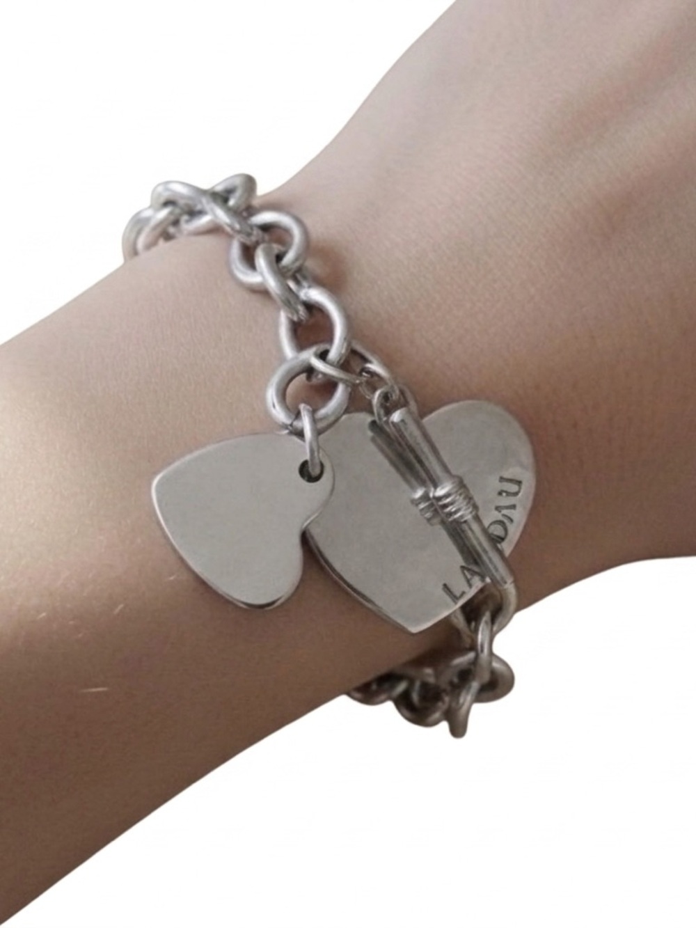 Landau Silver Double Heart Charm Bracelet